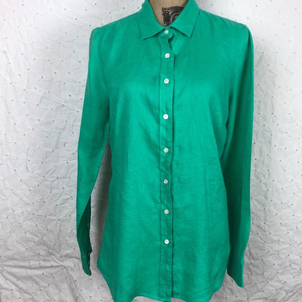 J Crew Green Button Down Long Sleeve Shirt